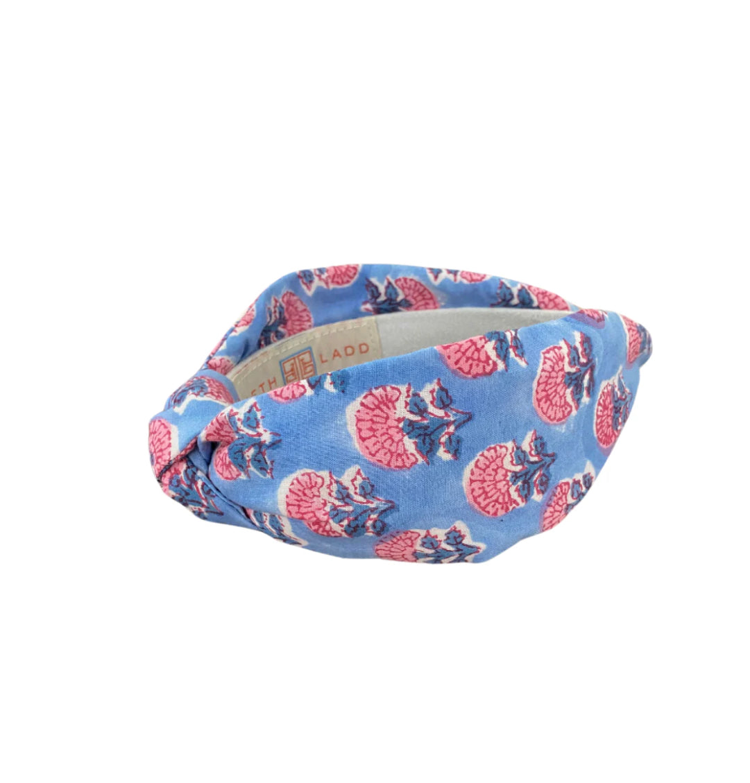 Blue and pink block print headband