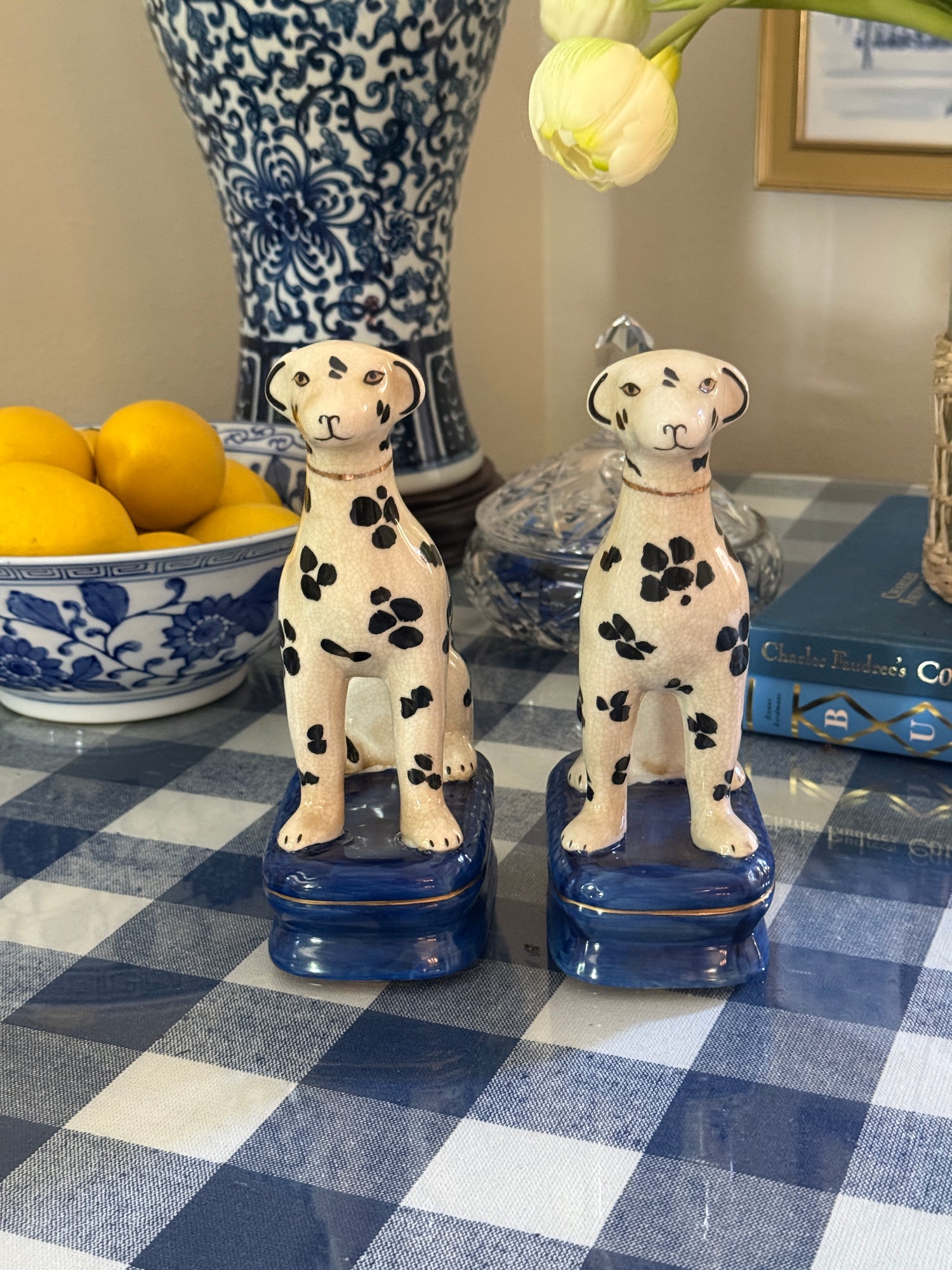 Staffordshire dogs porcelain whippet pair blue