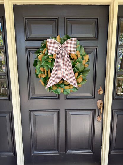 Chocolate brown gingham check signature wreath sash