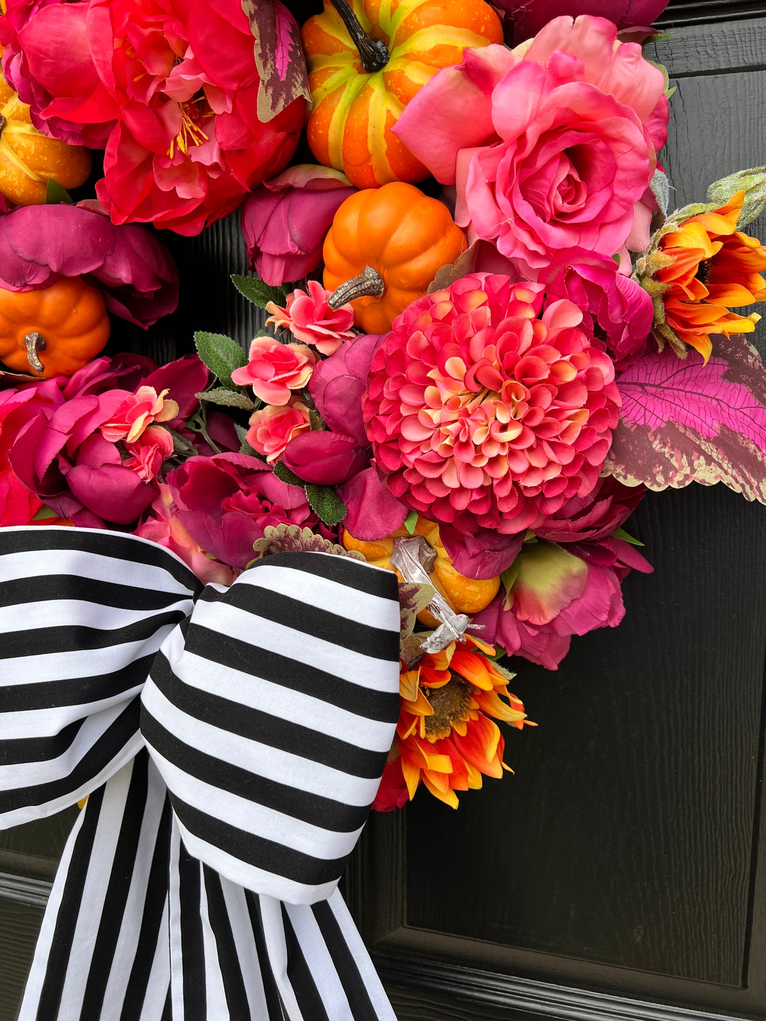 Pink and orange pumpkin Fall floral wreath