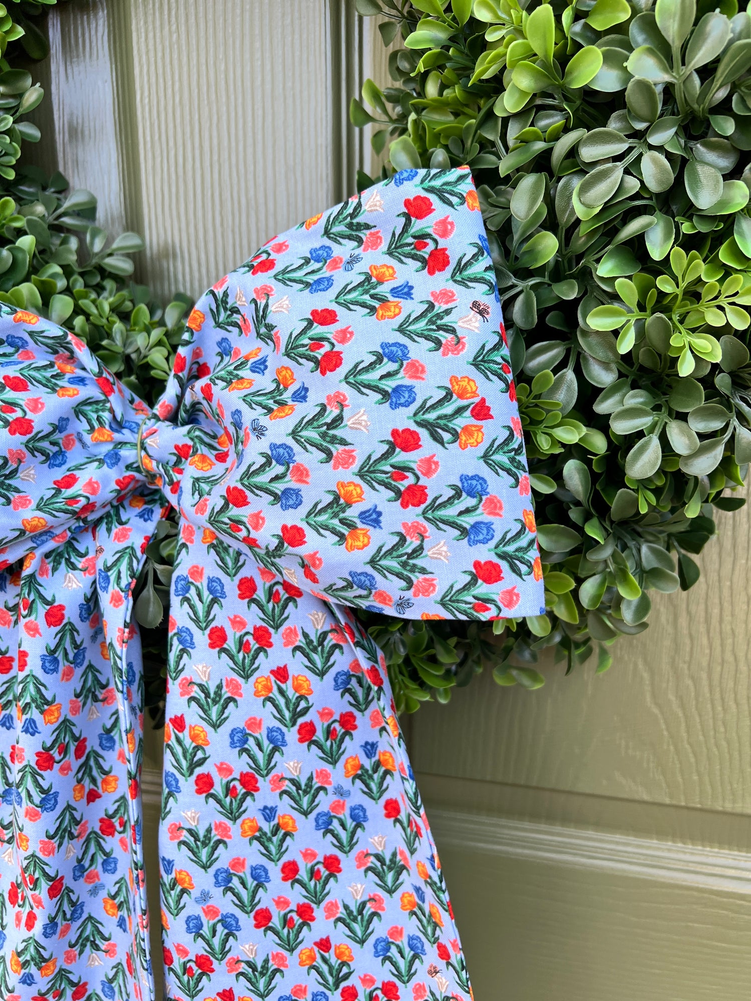 Blue tulip print signature wreath sash