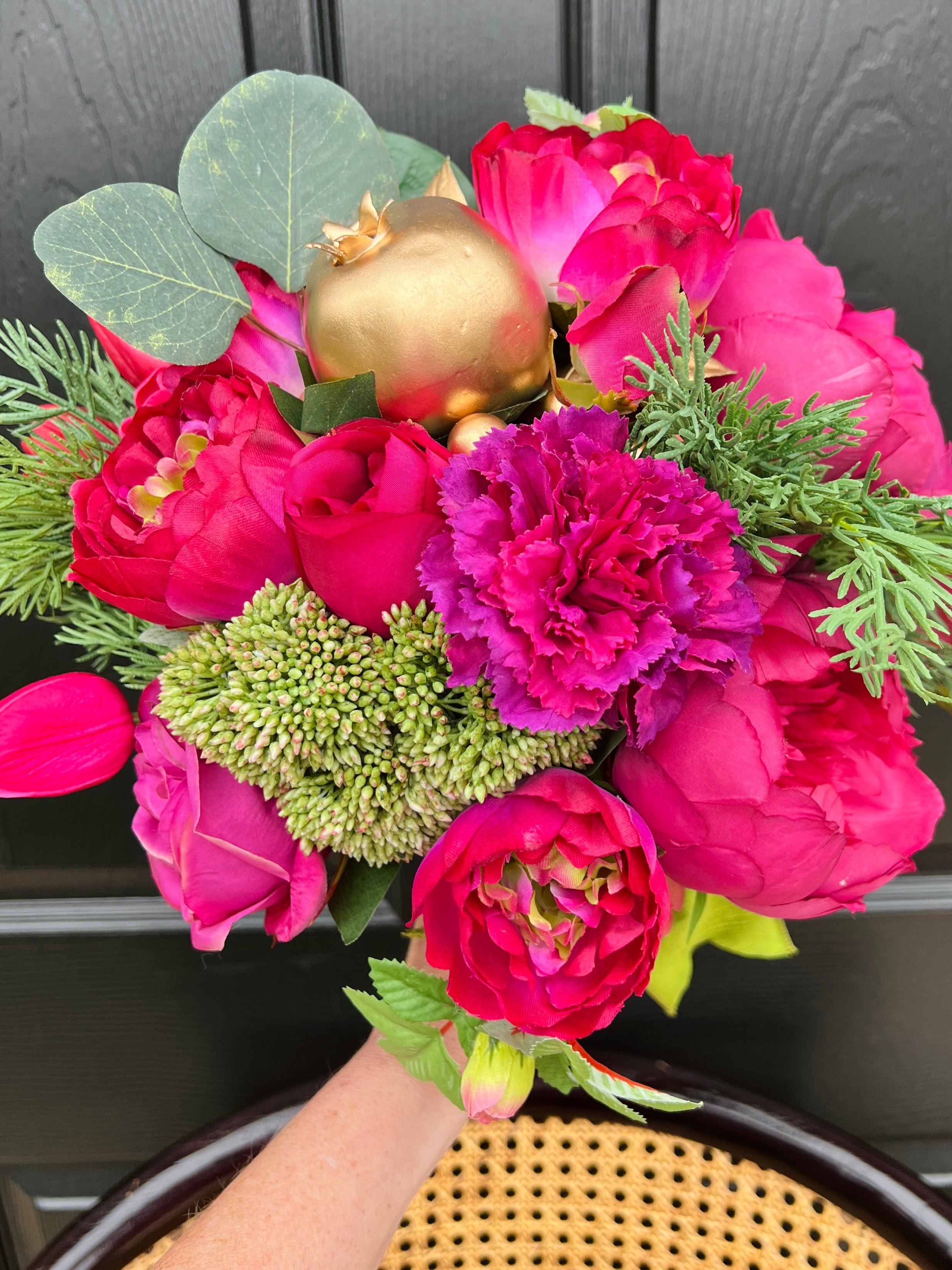 Fuchsia and magenta winter faux floral drop-in bouquet (jar not included)