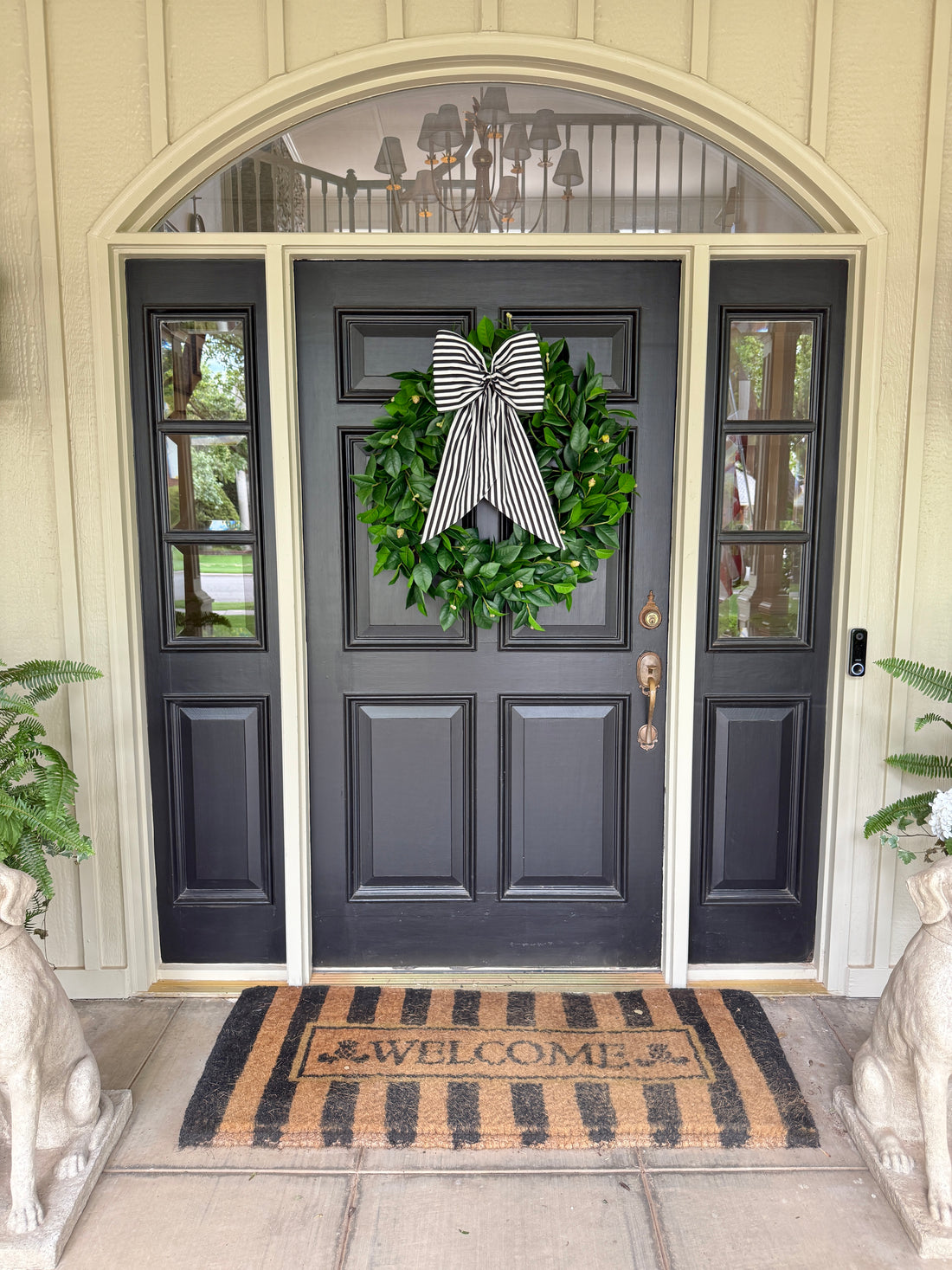 Black and white stripe signature wreath sash monogram available