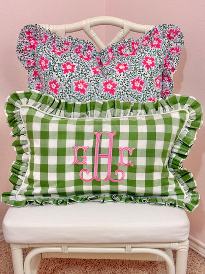 Pink blossom block print floral pillow cover