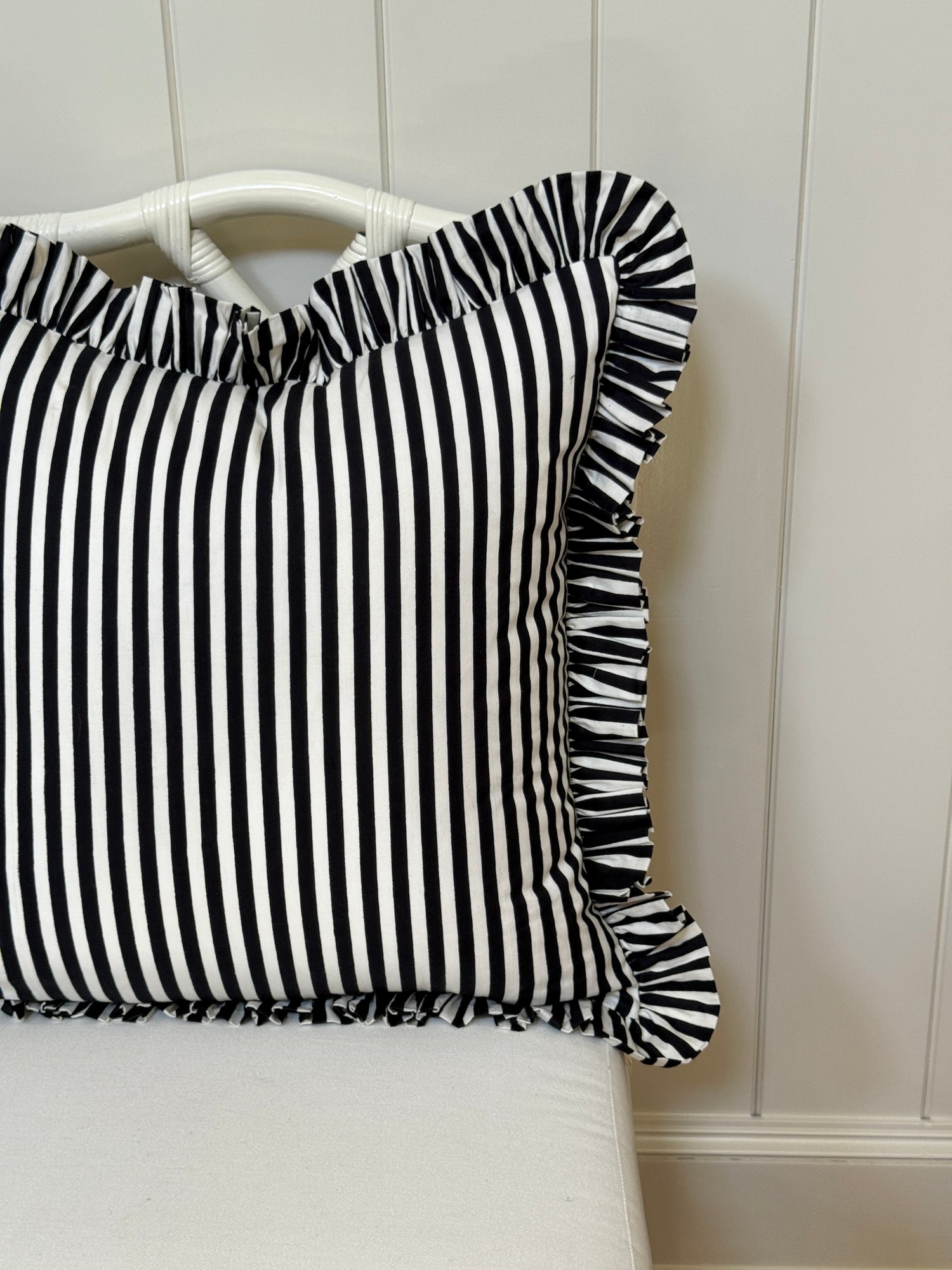 Black and white striped ruffle pillow cover, two sizes