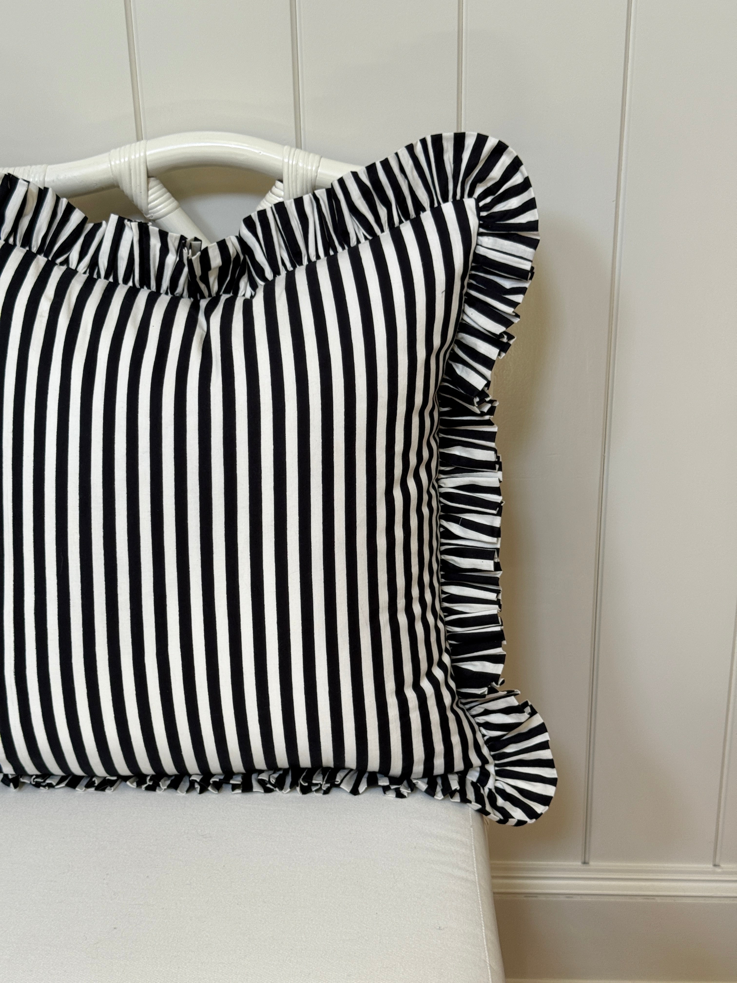 Black and white striped ruffle pillow cover, two sizes
