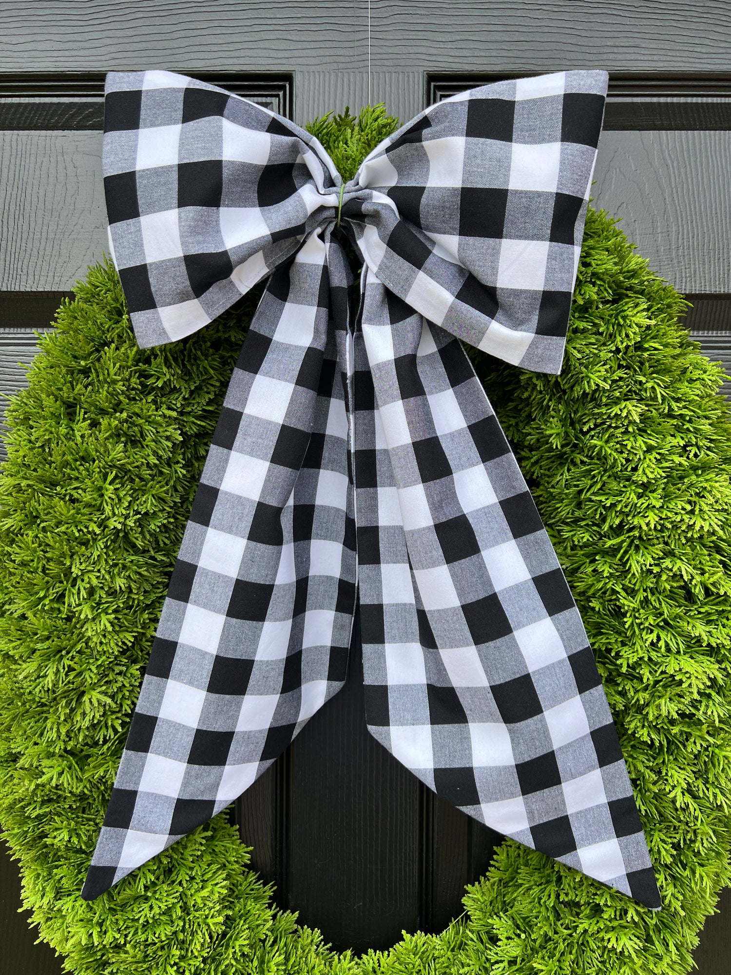 Black and white buffalo check wreath sash