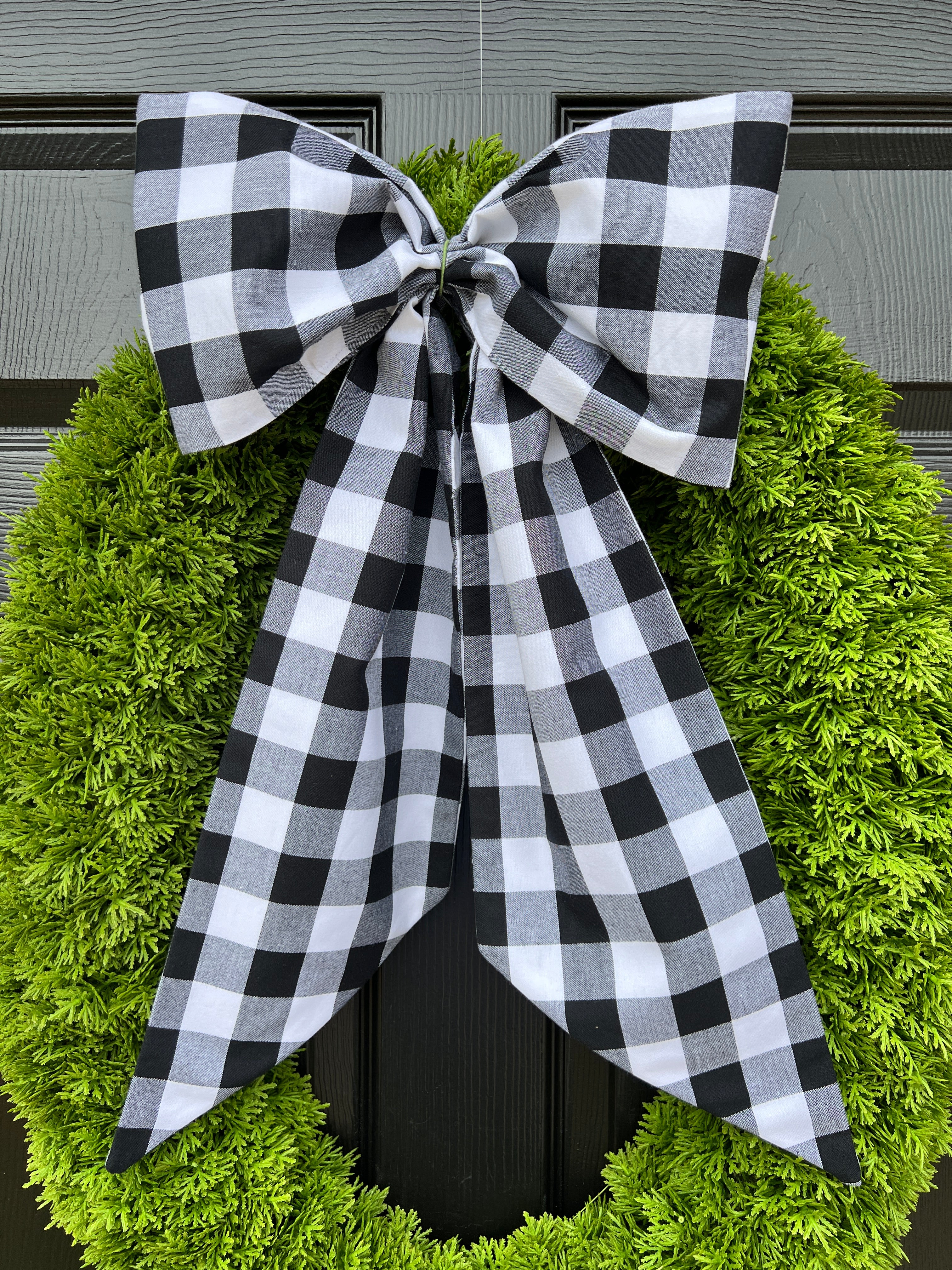 Black and white buffalo check wreath sash