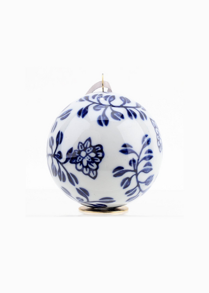 Set of 6 blue and white porcelain ball holiday ornaments