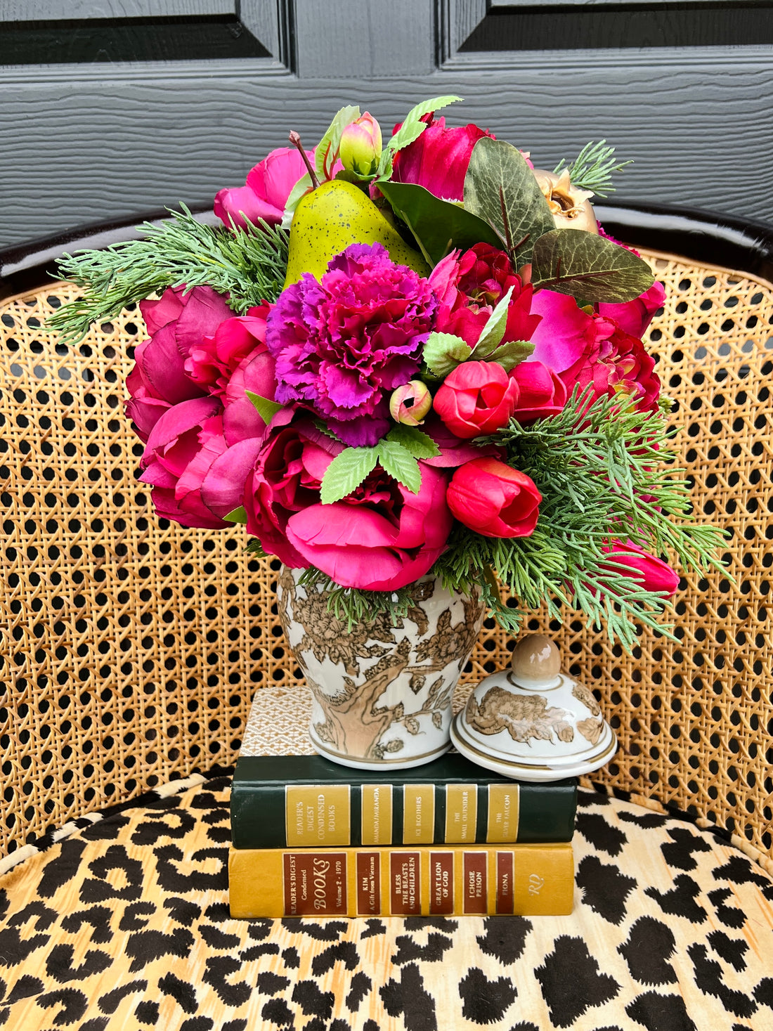 Fuchsia and magenta winter faux floral drop-in bouquet (jar not included)