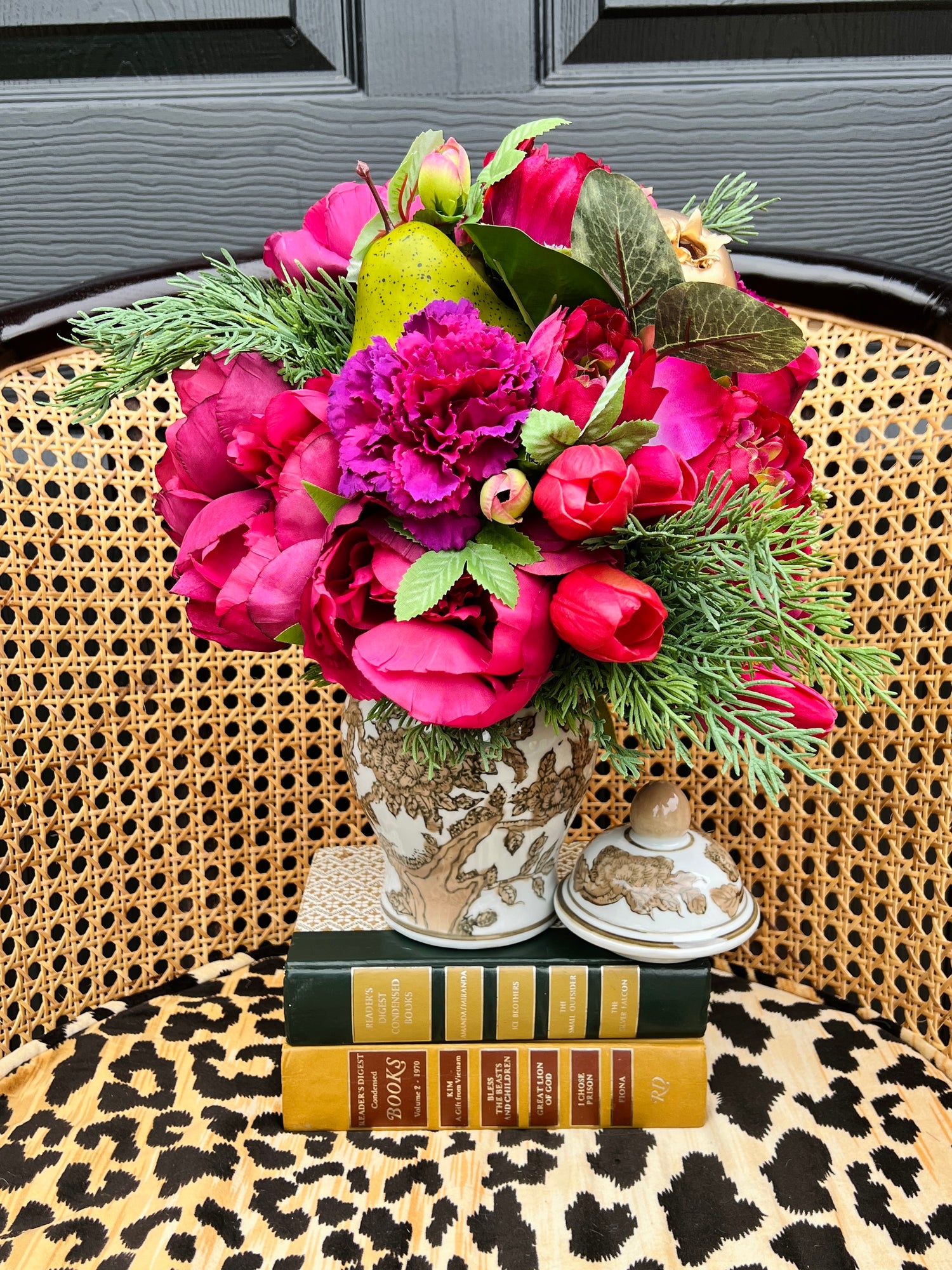 Fuchsia and magenta winter faux floral drop-in bouquet (jar not included)