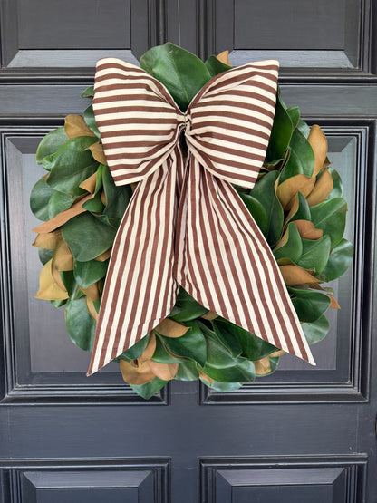 Brown and cream Fall stripe signature wreath sash monogram available