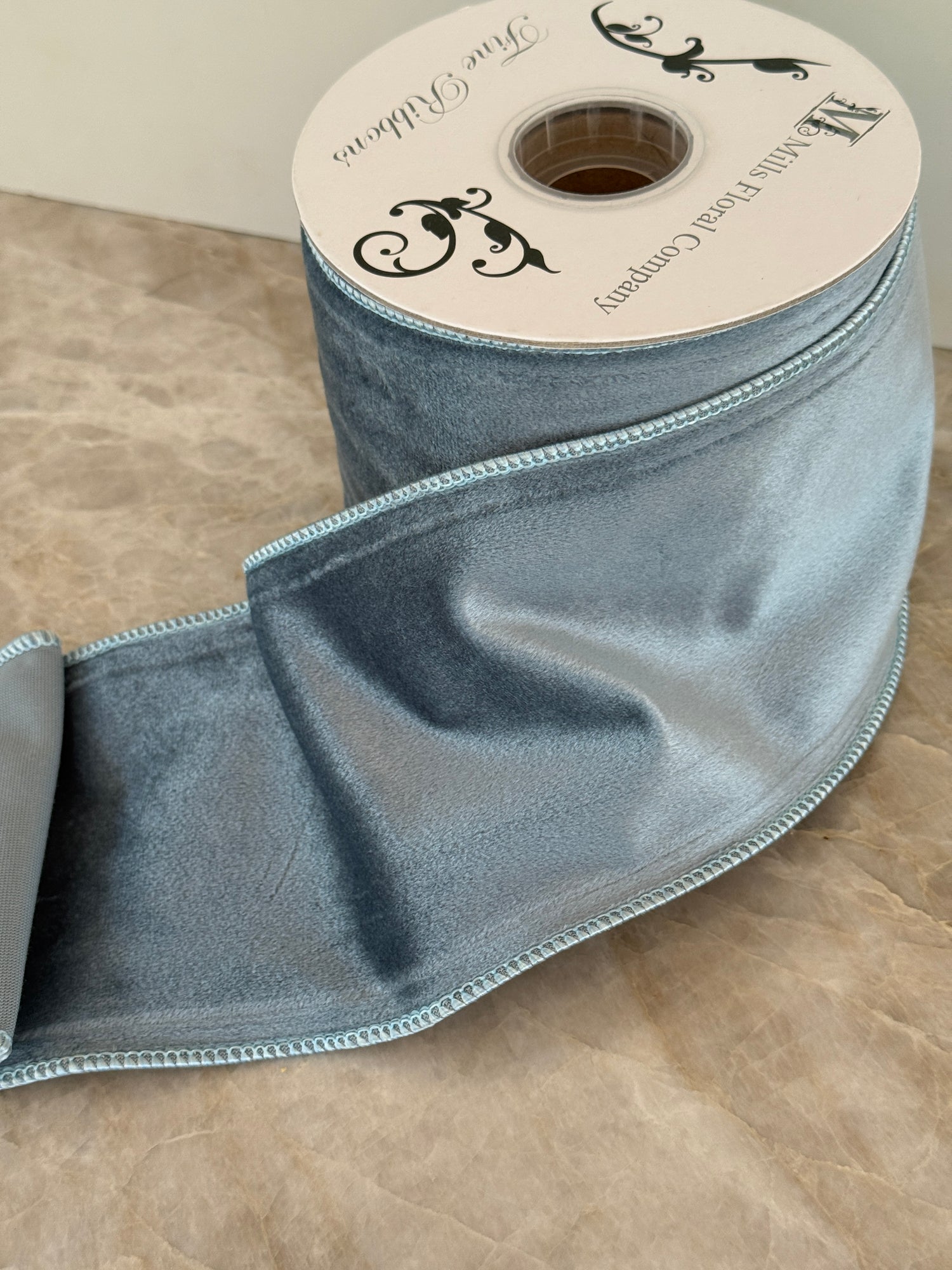 French blue velvet ribbon, two widths