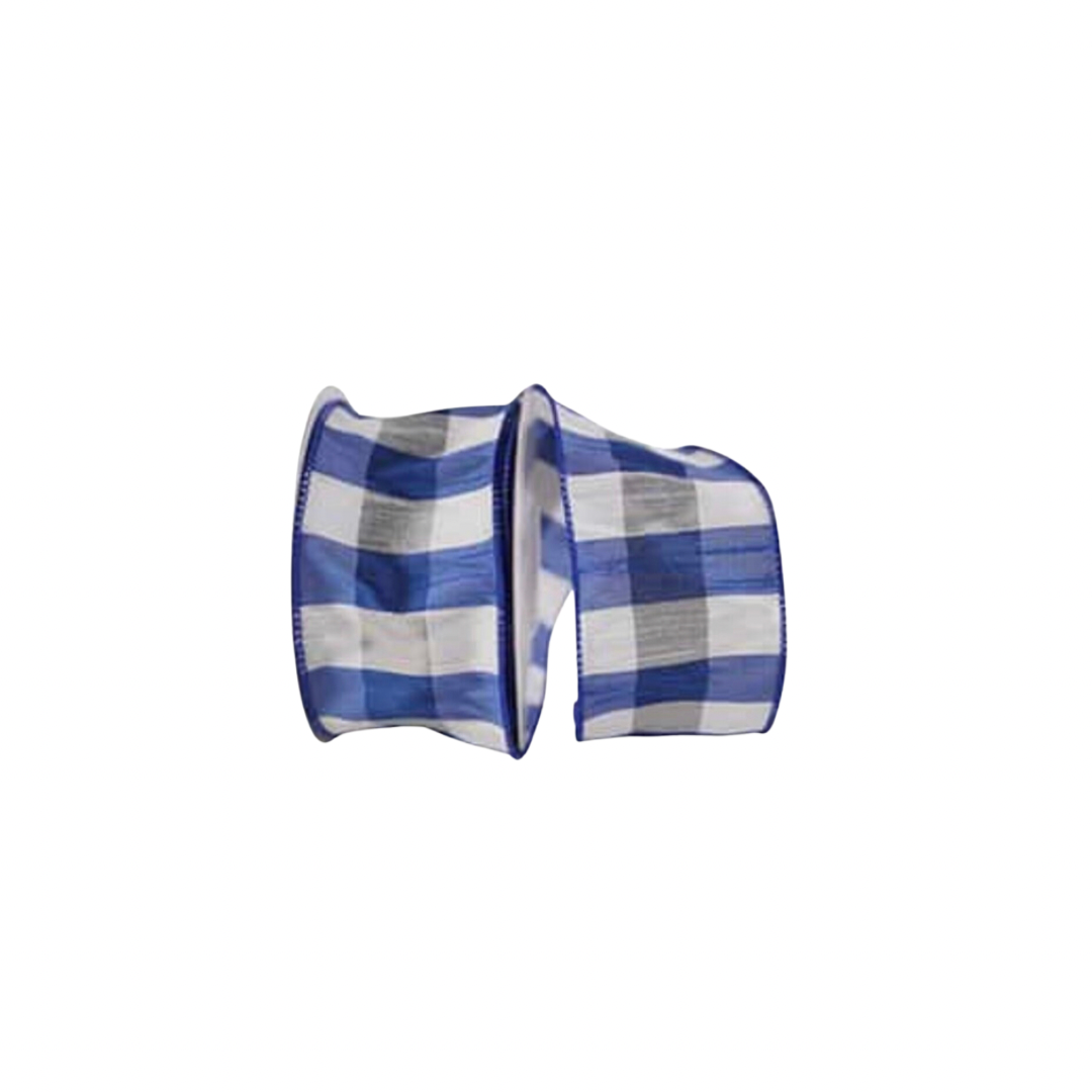 Royal blue check dupioni wired ribbon by the roll