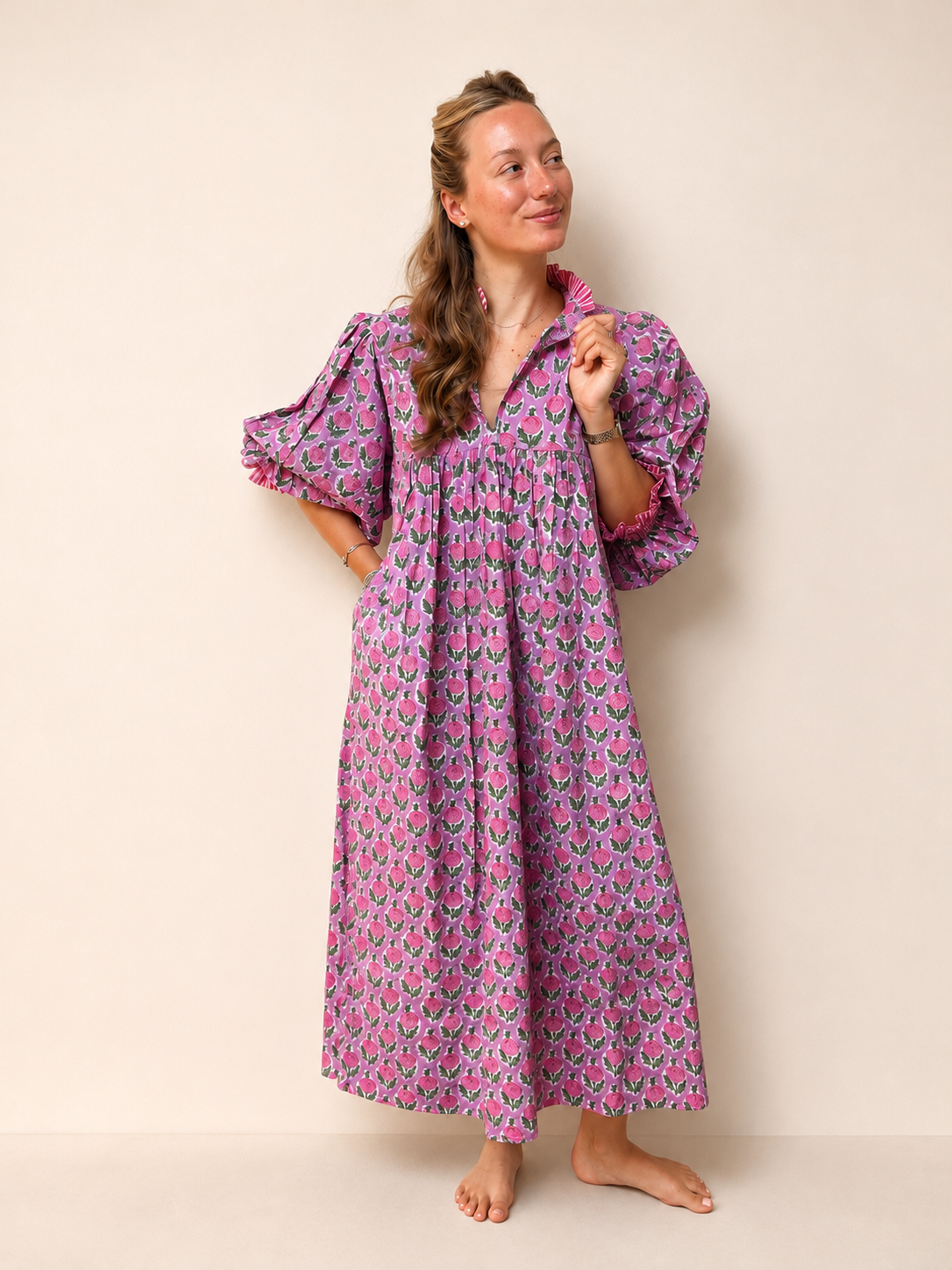 Lillie caftan maxi dress peony pink