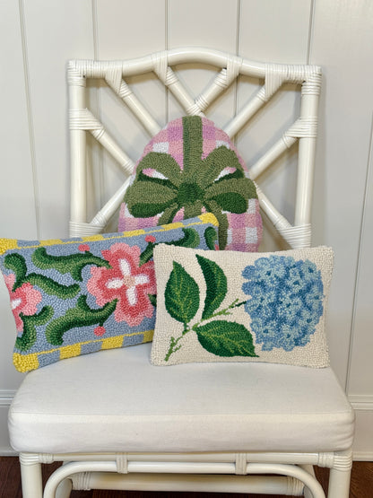 Pink gingham Easter egg hand hooked pillow