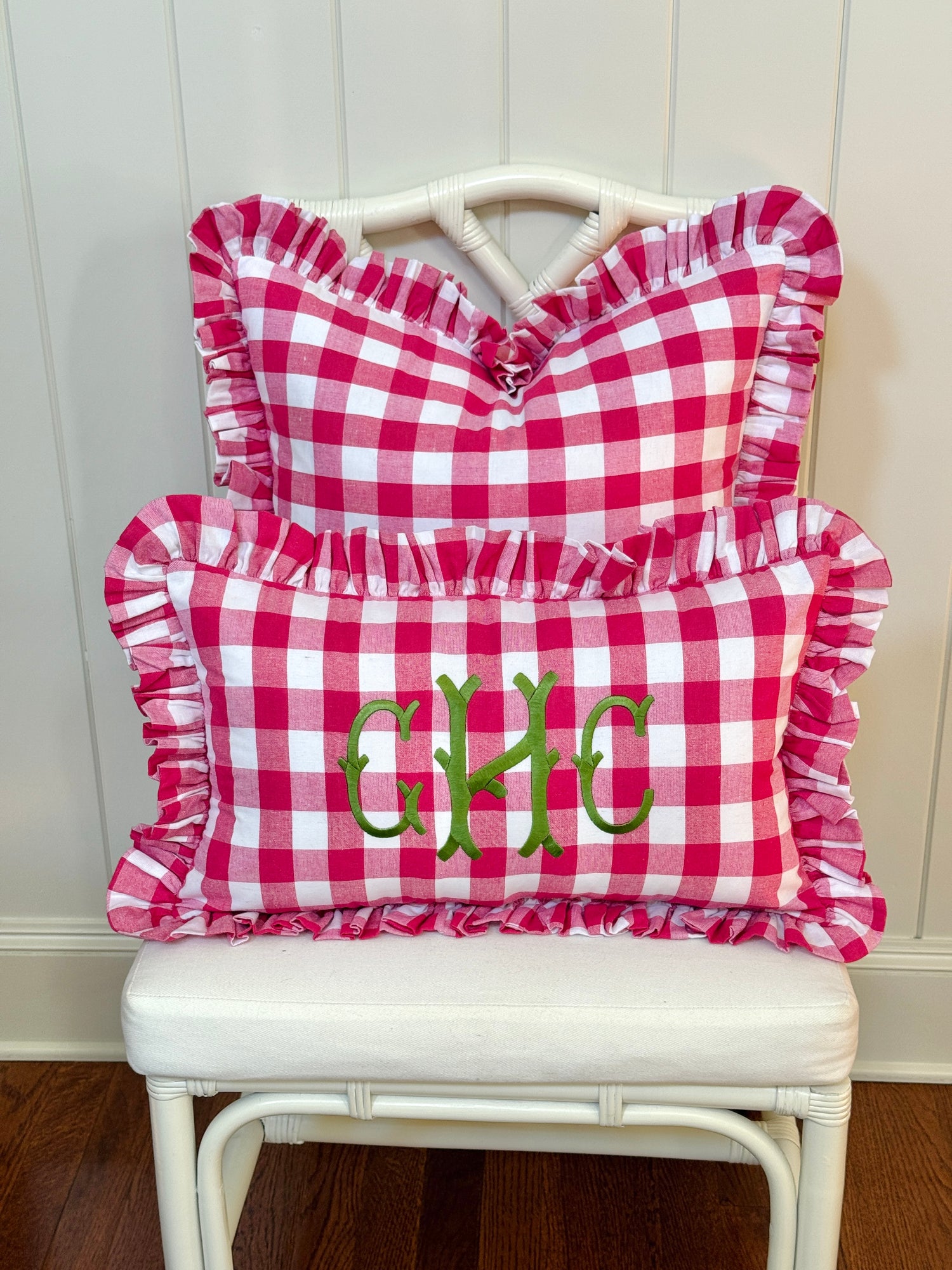 Hot pink buffalo check ruffle pillow cover two sizes