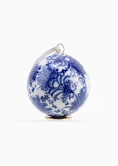 Set of 6 blue and white porcelain ball holiday ornaments