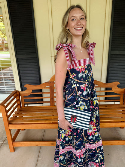 Maisie Maxi Dress in Navy English Floral block print