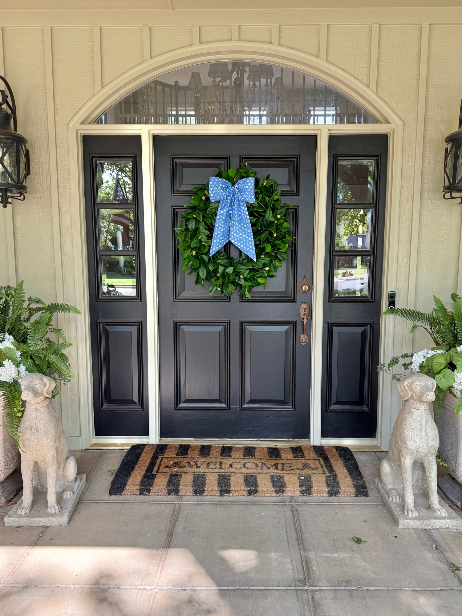 Blue French ditsy print signature wreath sash