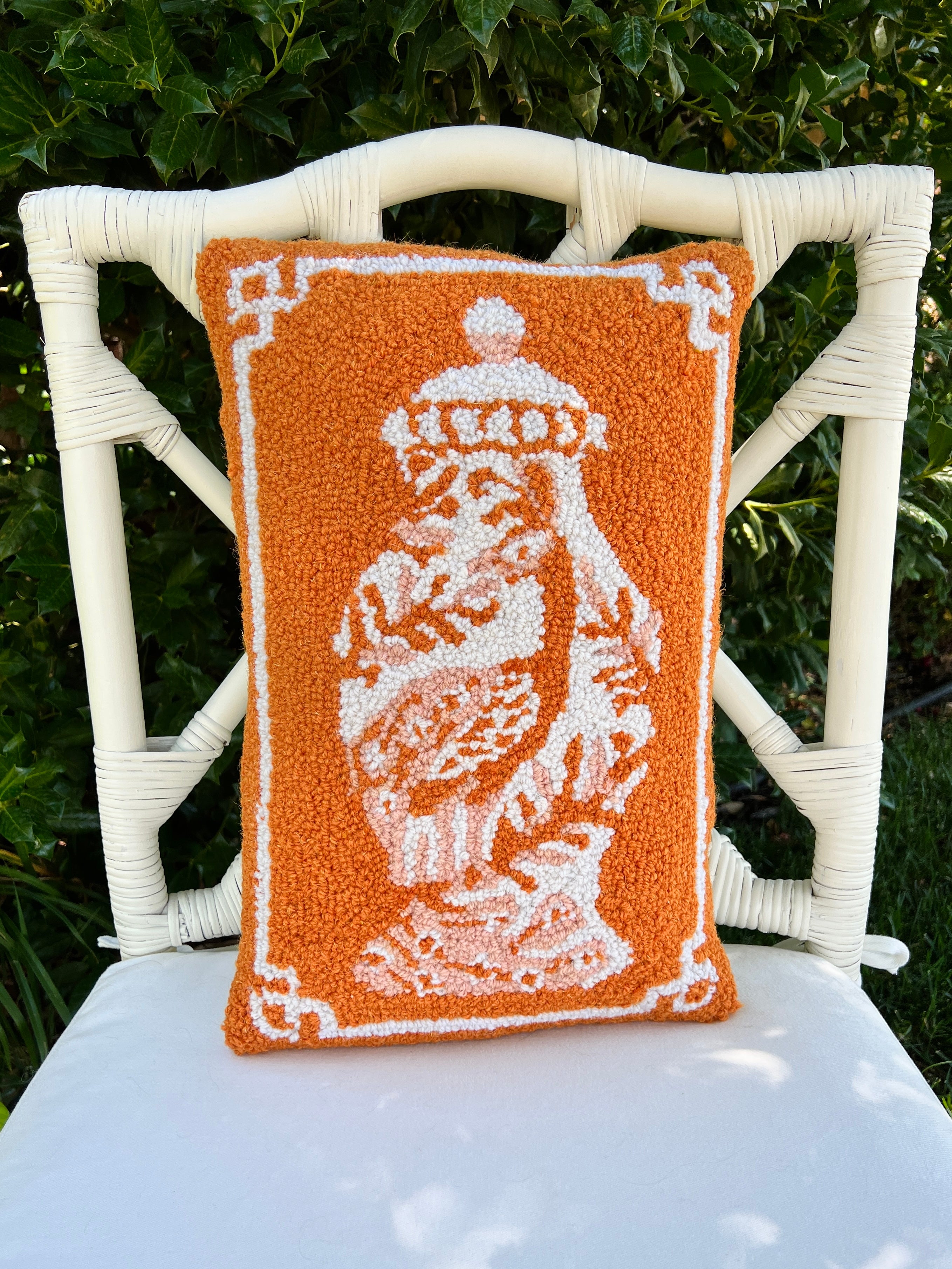 Orange chinoiserie ginger jar hooked pillow