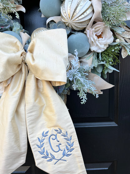 Luxe Alabaster 100 percent silk wreath sash