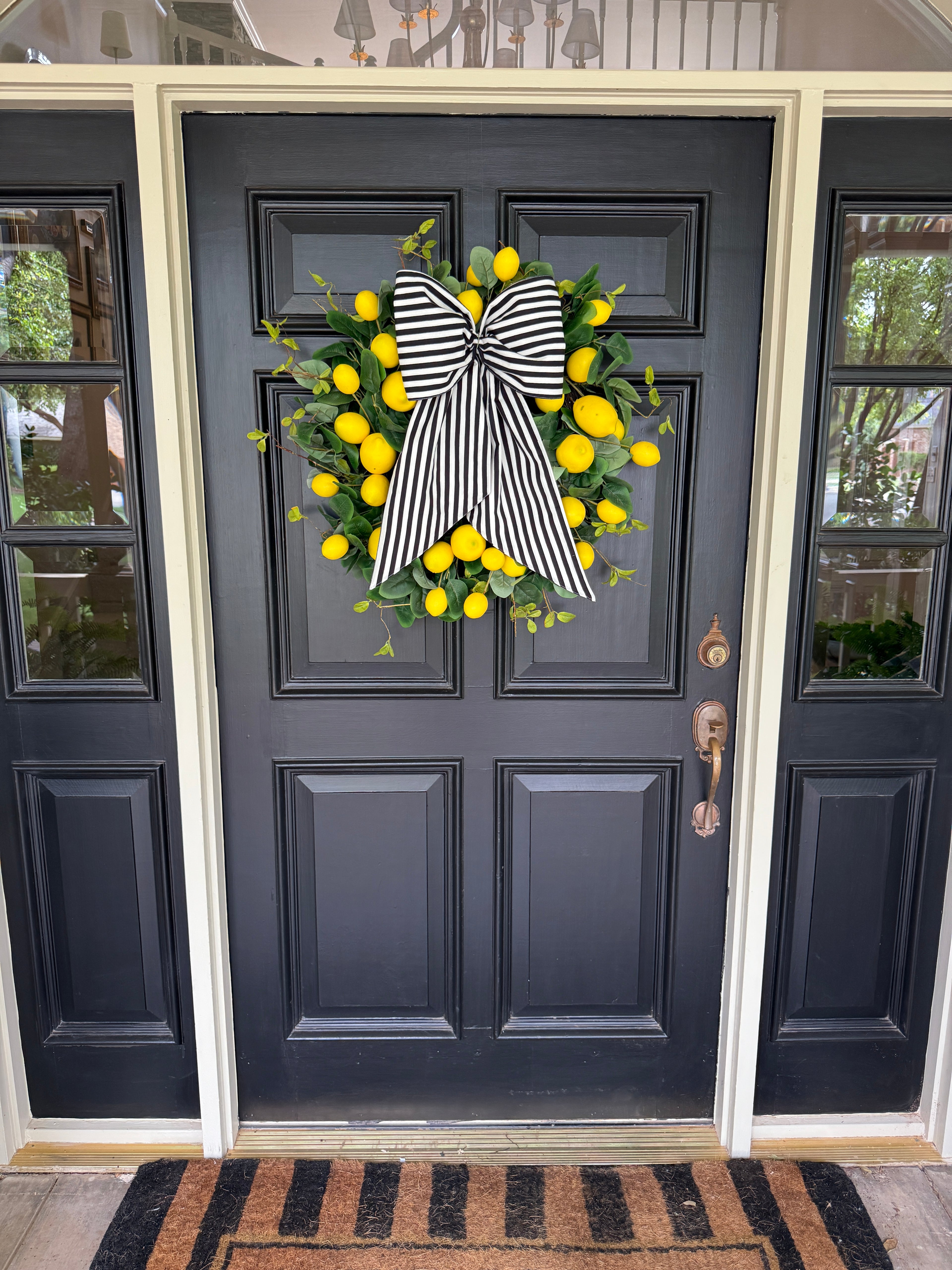 Black and white stripe signature wreath sash monogram available