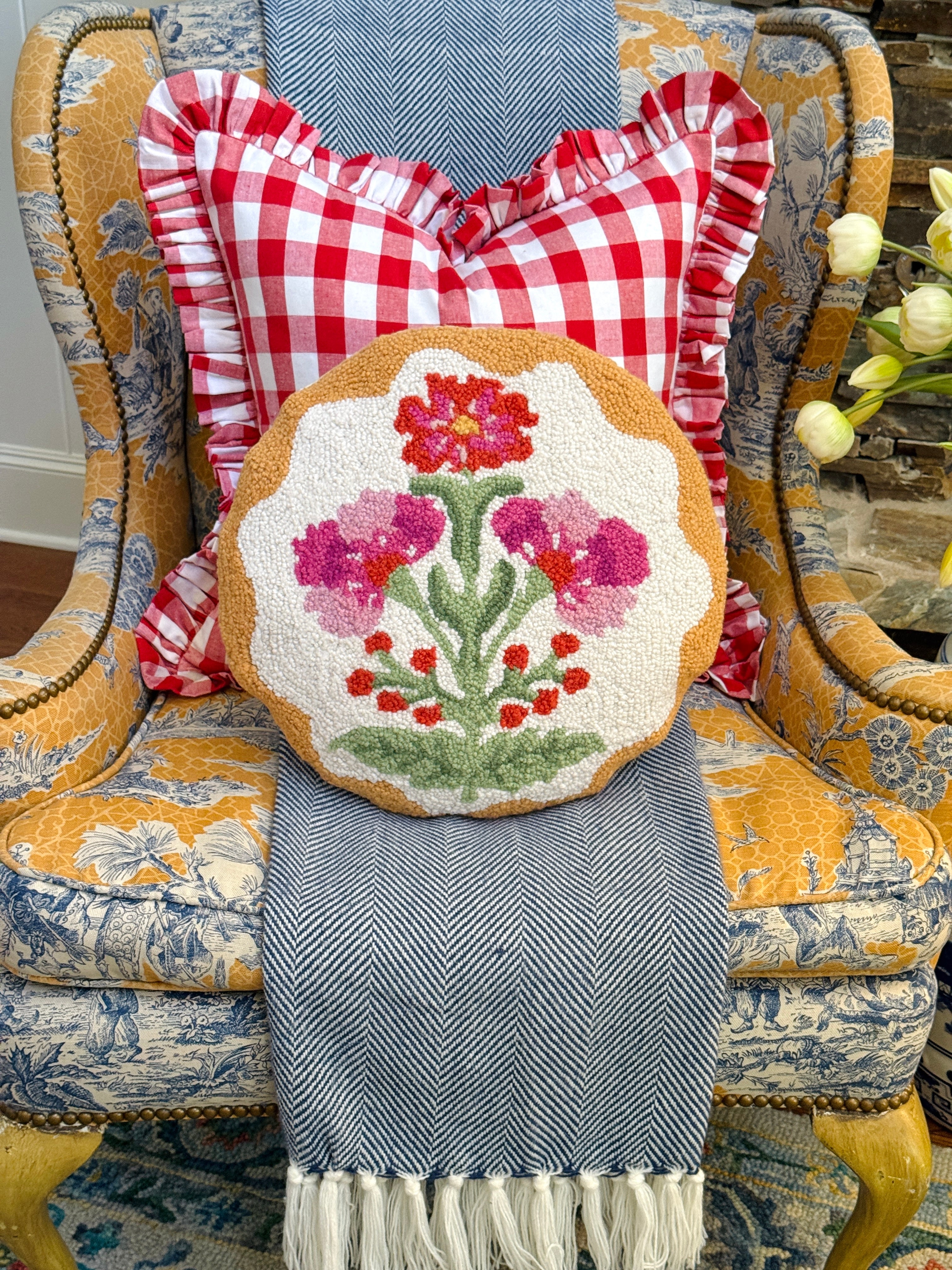 Red buffalo check ruffle pillow cover two sizes