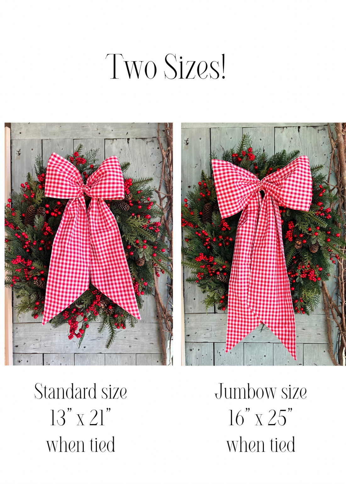 Red and white gingham wreath bow sash custom monogram available