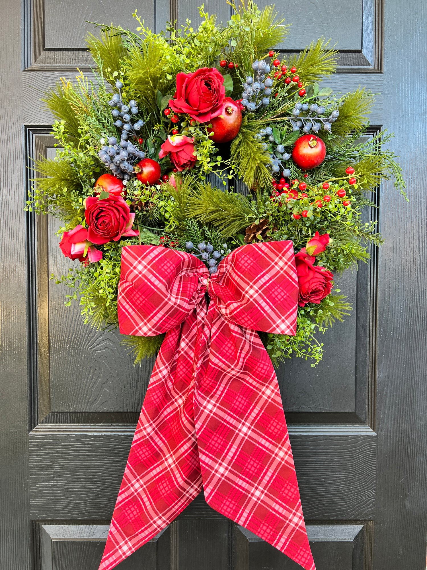 Red and pink plaid wreath sash