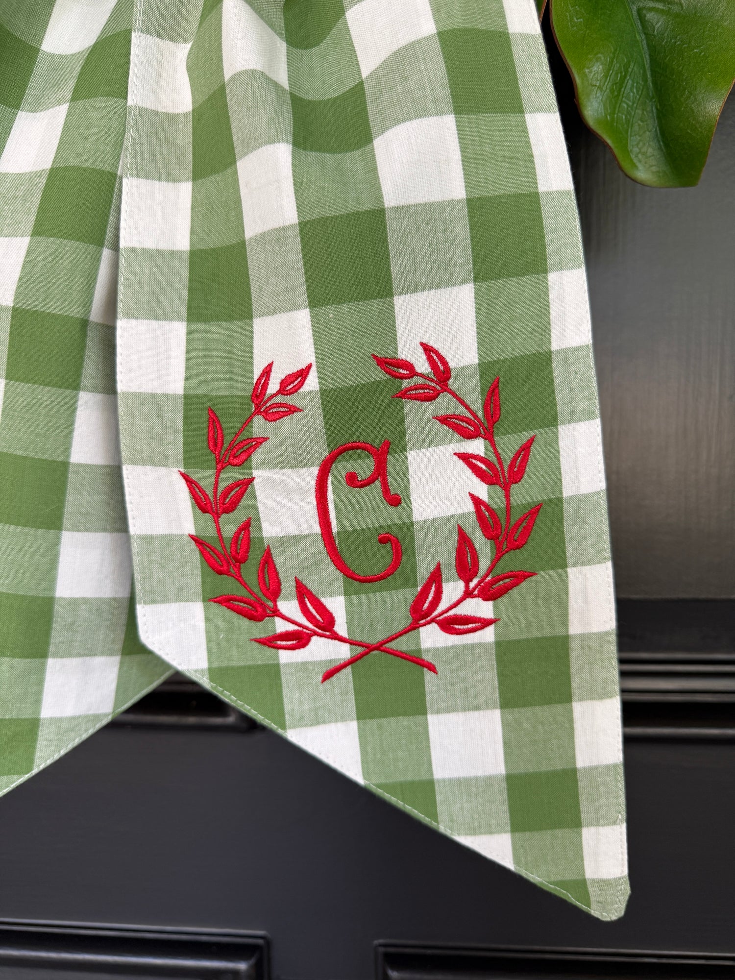 Fern green check wreath sash