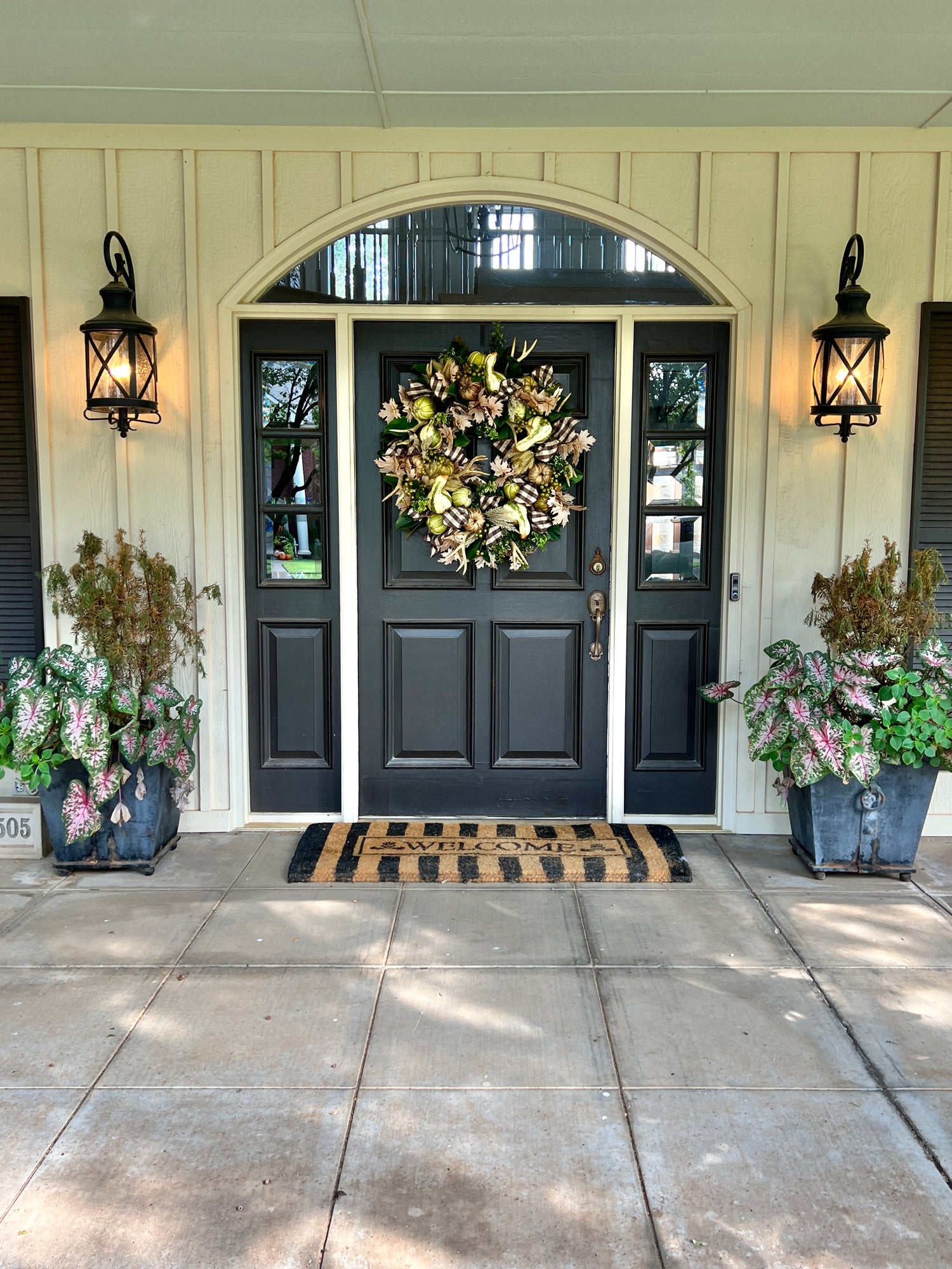 Pumpkin, gourd, and antler Fall wreath