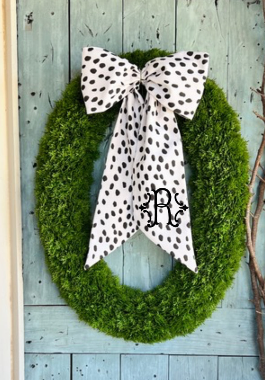 Outdoor wreath sash cream and black spot, monogram available