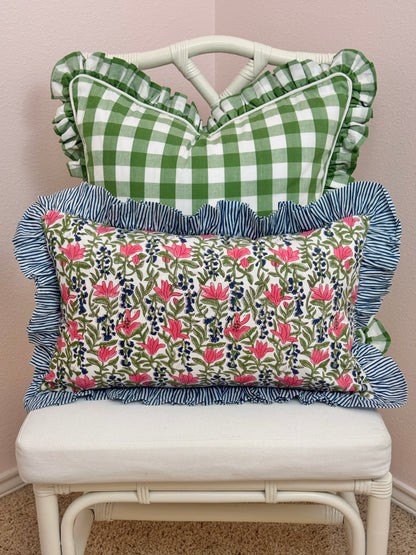 Blue, pink, and green floral pillow cover, two sizes
