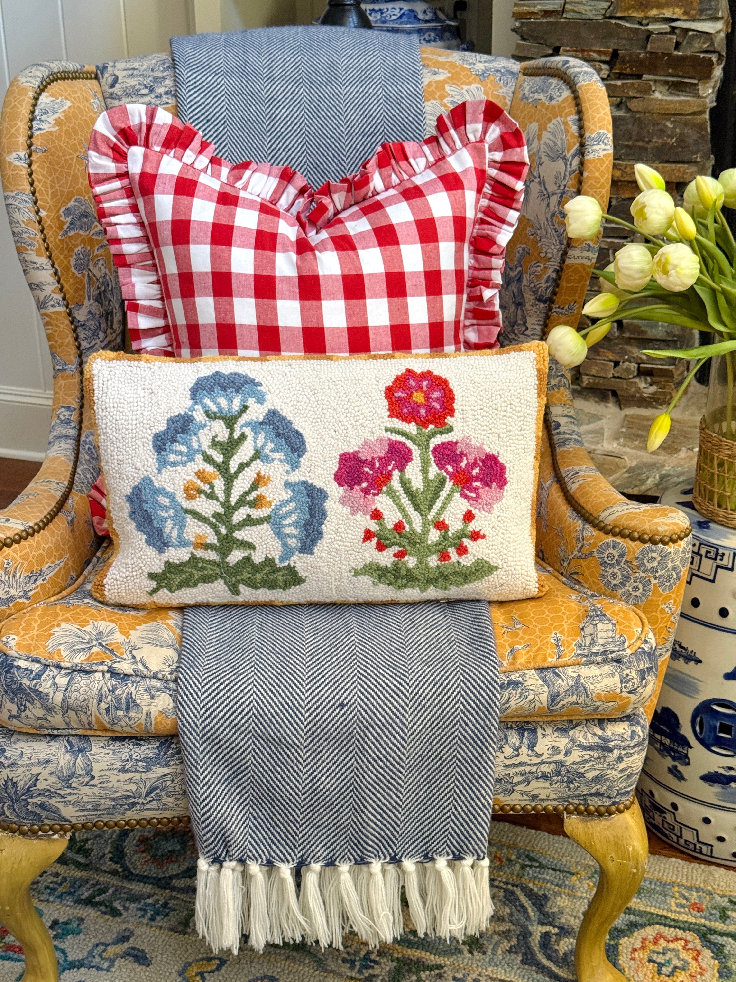 Red buffalo check ruffle pillow cover two sizes