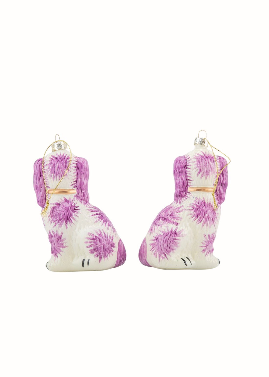 Glass Staffordshire dog ornament set of two, pink and white