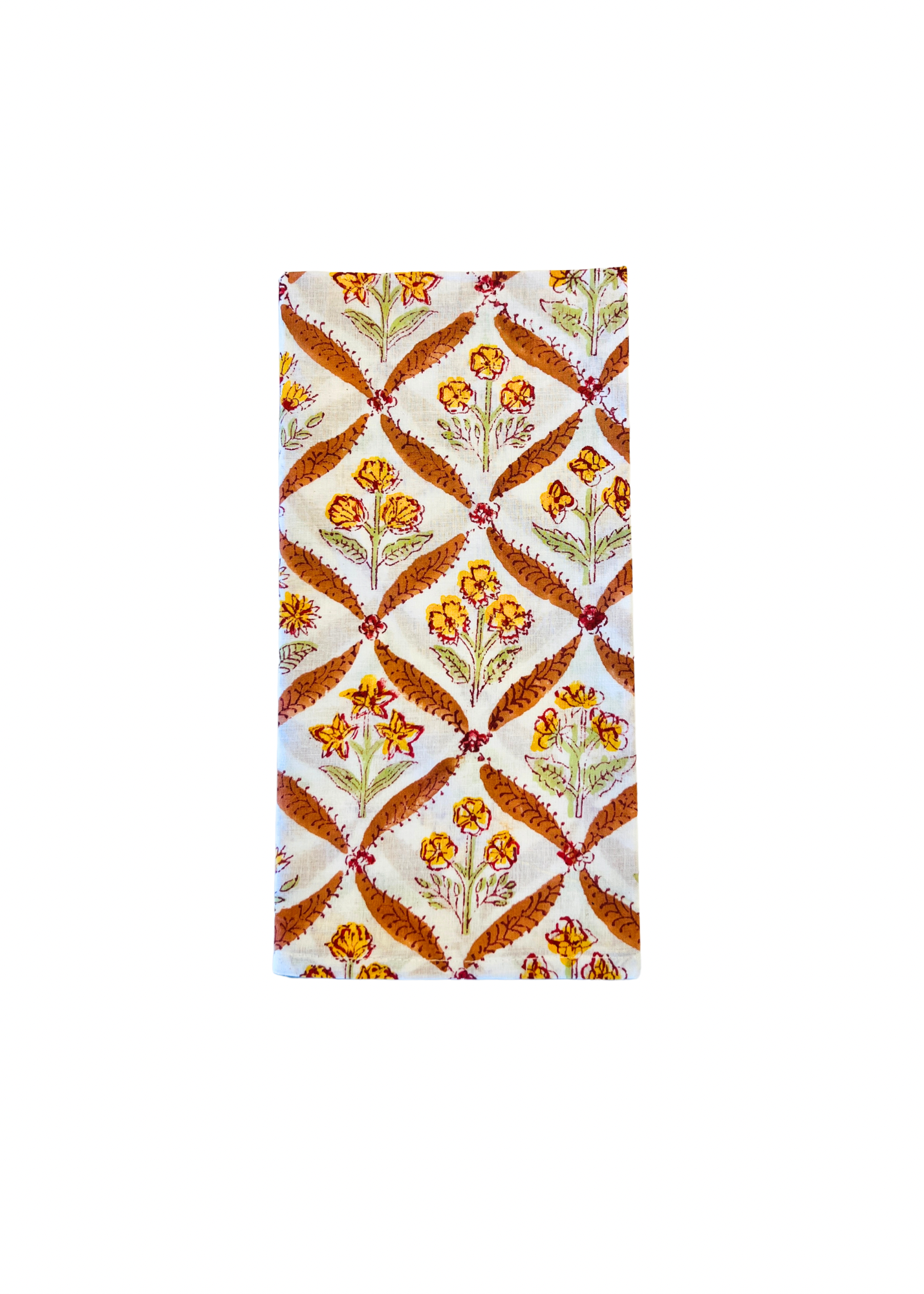 Fall floral block print napkins 100% cotton, set of 4