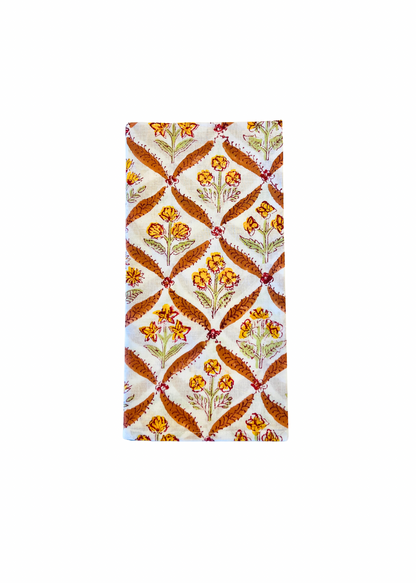 Fall floral block print napkins 100% cotton, set of 4