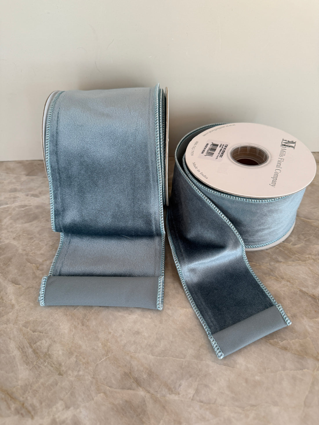 French blue velvet ribbon, two widths