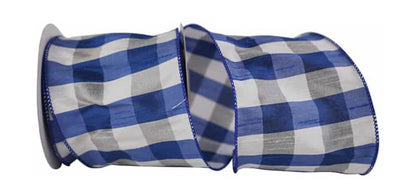 Royal blue check dupioni wired ribbon by the roll