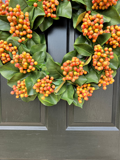 Fall berry and magnolia wreath