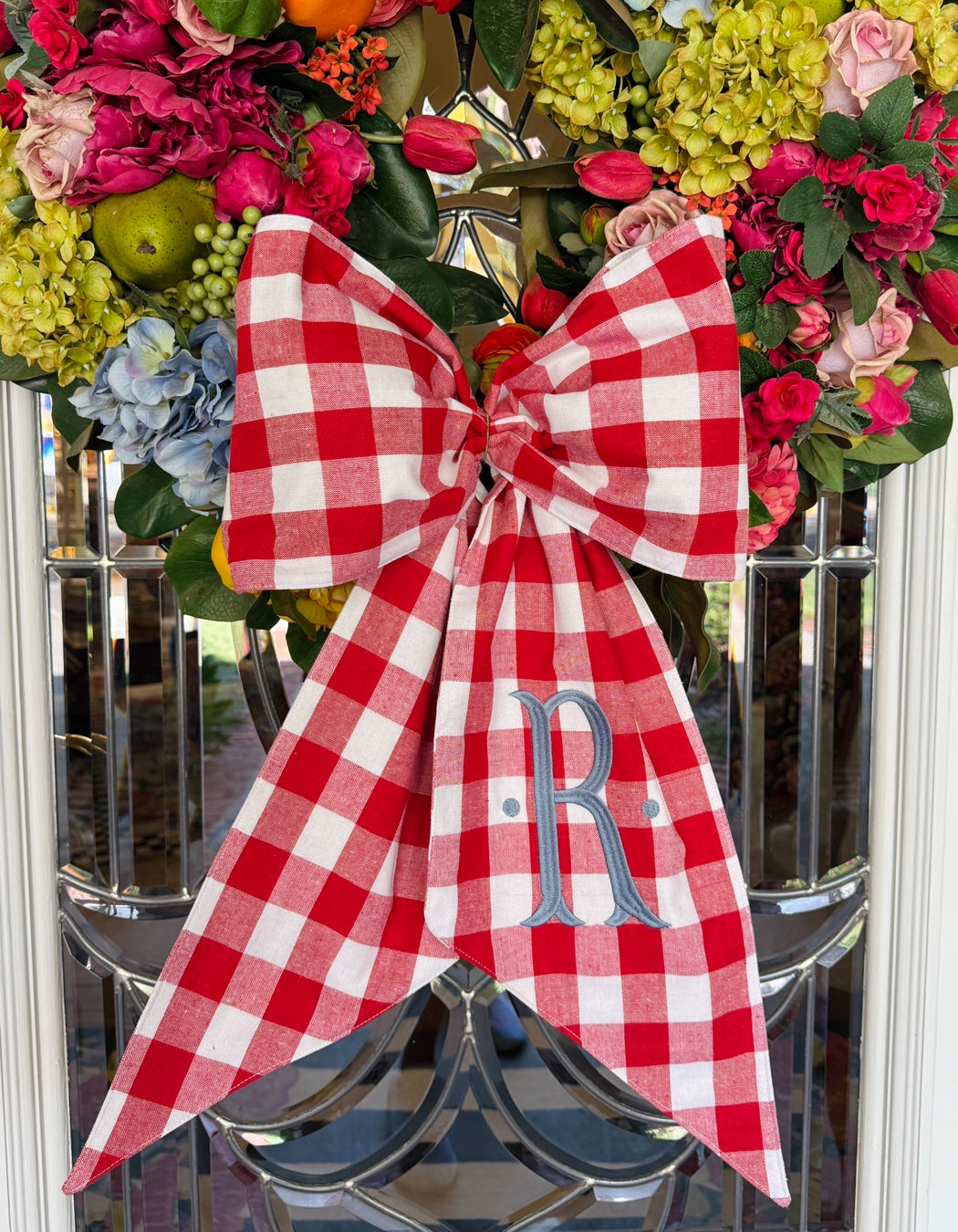 Red buffalo check wreath sash
