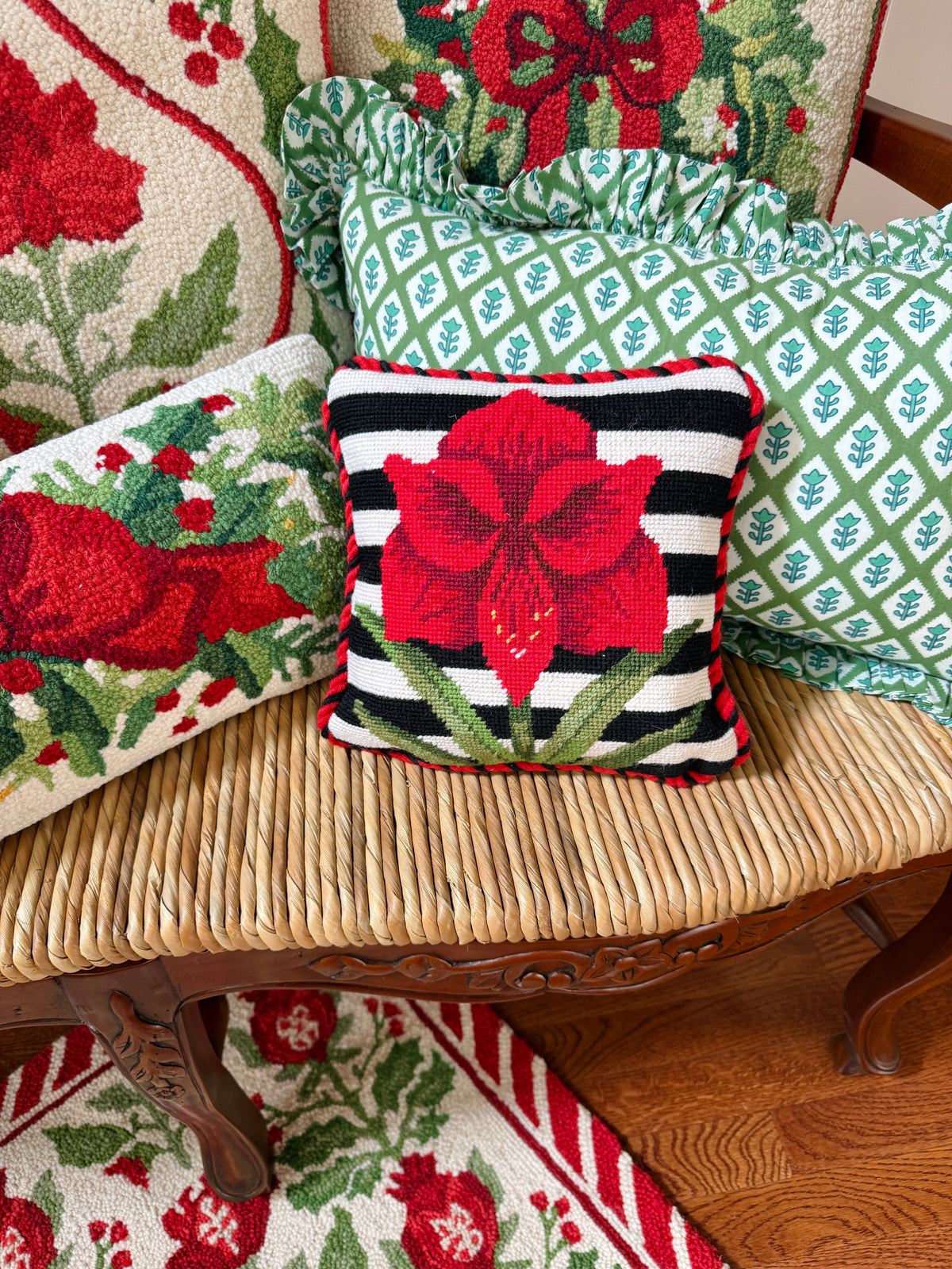 Amaryllis stripes needlepoint accent pillow