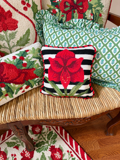 Amaryllis stripes needlepoint accent pillow