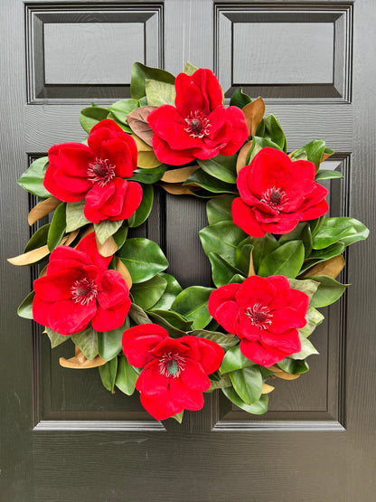 Red magnolia wreath