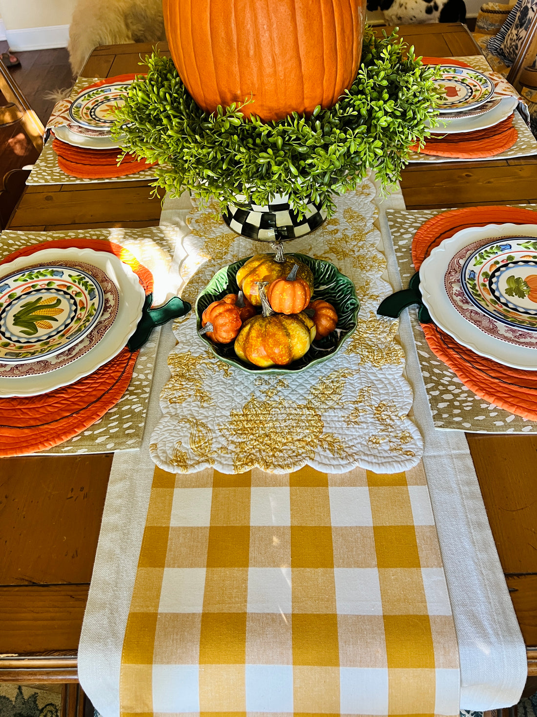 Golden yellow gingham table linens, set of 4 placemats or table runner