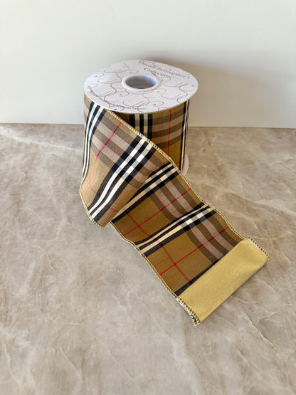 Tan and red tartan plaid ribbon