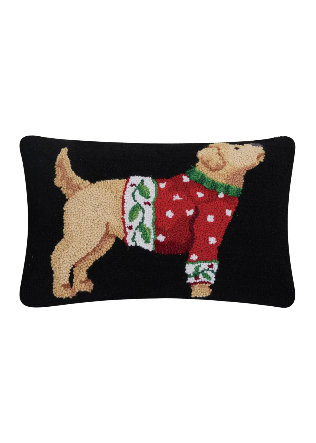 Christmas sweater pup hand hooked pillow