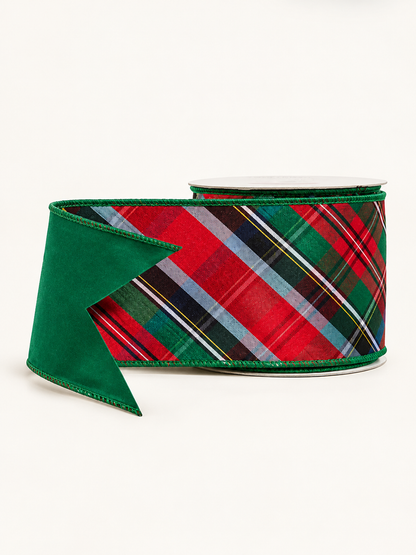 Tartan plaid wired ribbon 4”x10yds