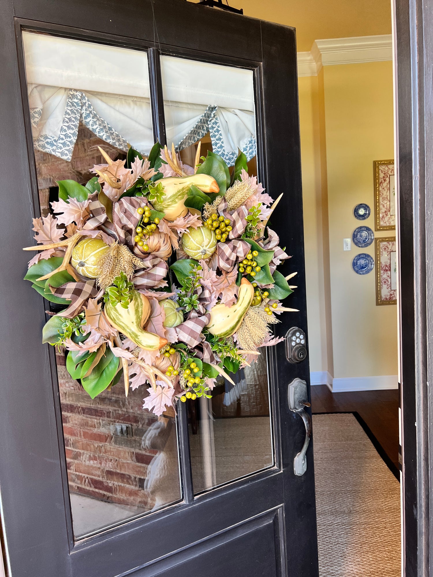 Pumpkin, gourd, and antler Fall wreath